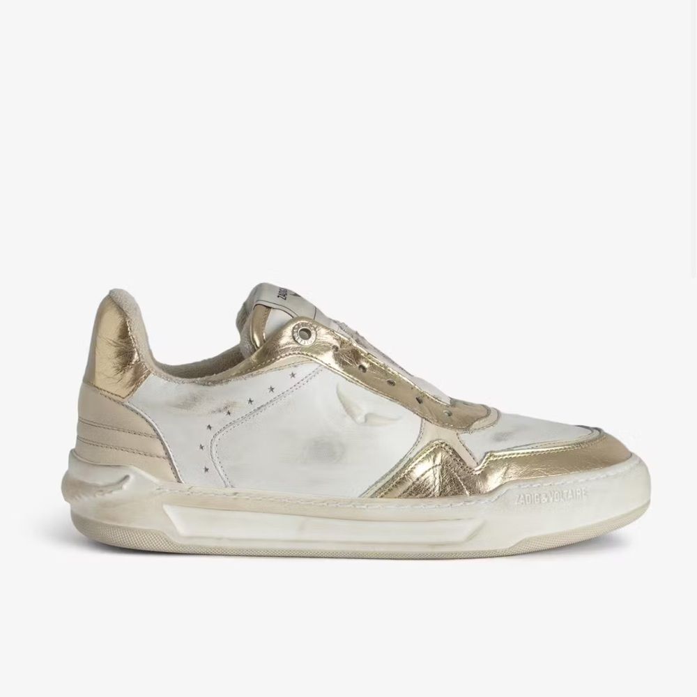 Zadig & Voltaire White and Metallic Gold Low-Top Athletic Sneakers